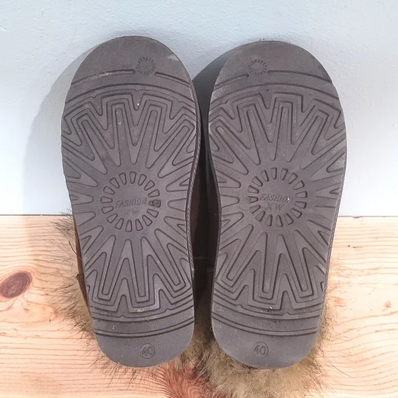 UCG XIN YUAN Brown Faux Fur Lined Boots Women's Pull On Fur Tops Cuffs Size 40 - Picture 5 of 9